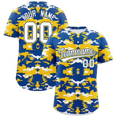 Custom Royal Gold-White Personalized Camo Design Authentic Baseball Jersey