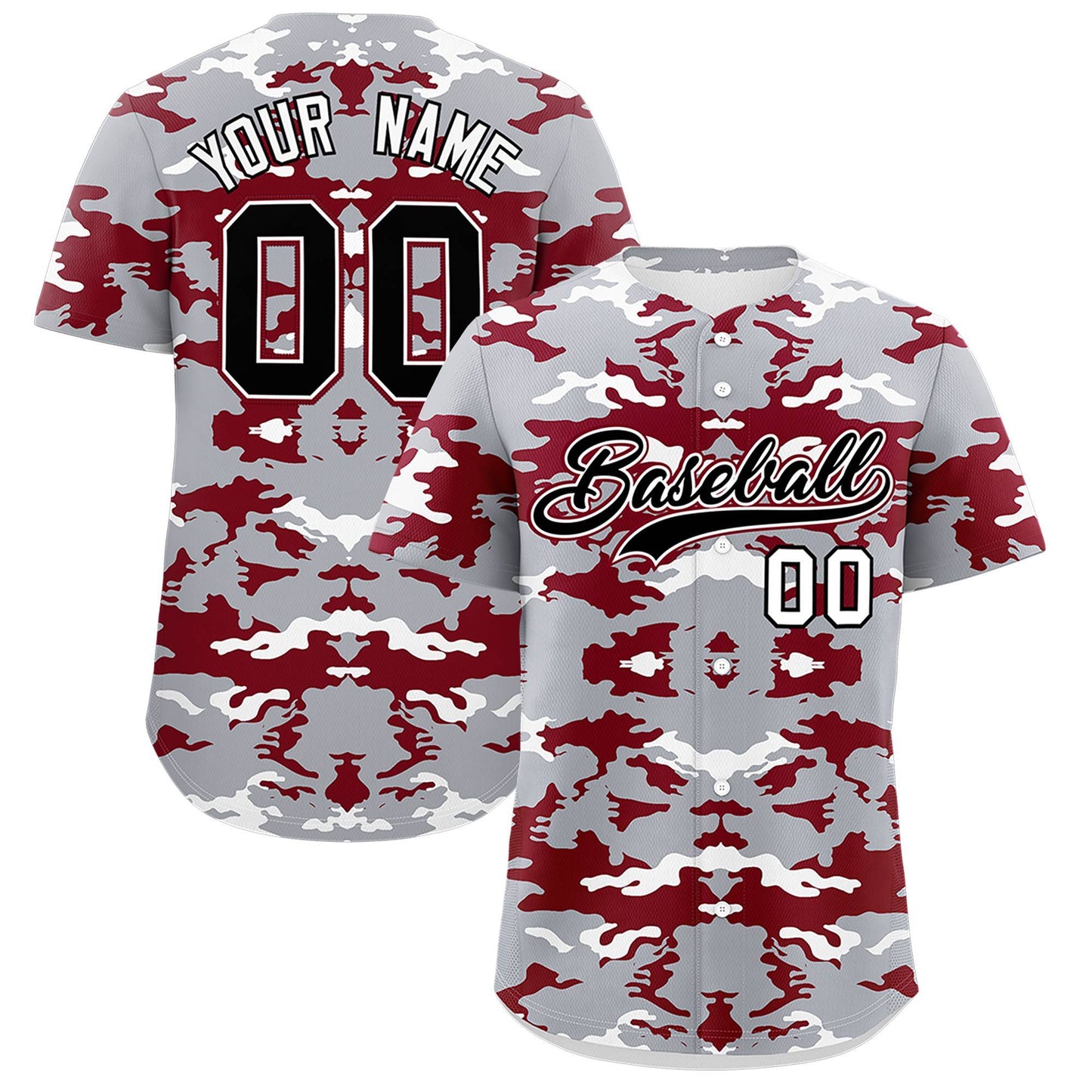 Custom Gray White-Crimson Personalized Camo Design Authentic Baseball Jersey