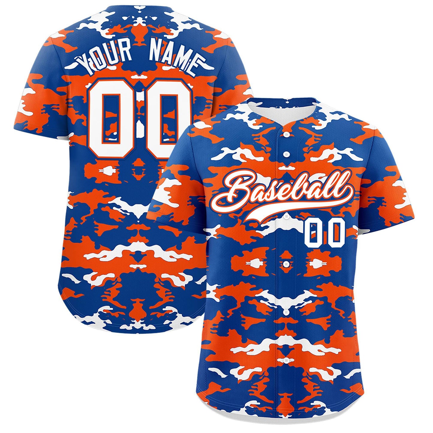 Custom Royal Orange-White Personalized Camo Design Authentic Baseball Jersey