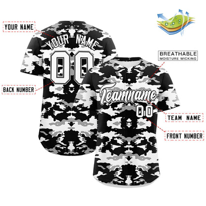 Custom Black White-Gray Personalized Camo Design Authentic Baseball Jersey