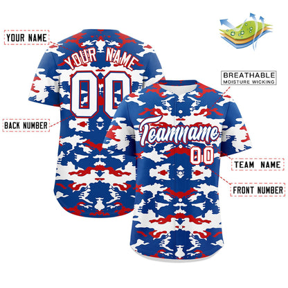 Custom Royal White-Red Personalized Camo Design Authentic Baseball Jersey