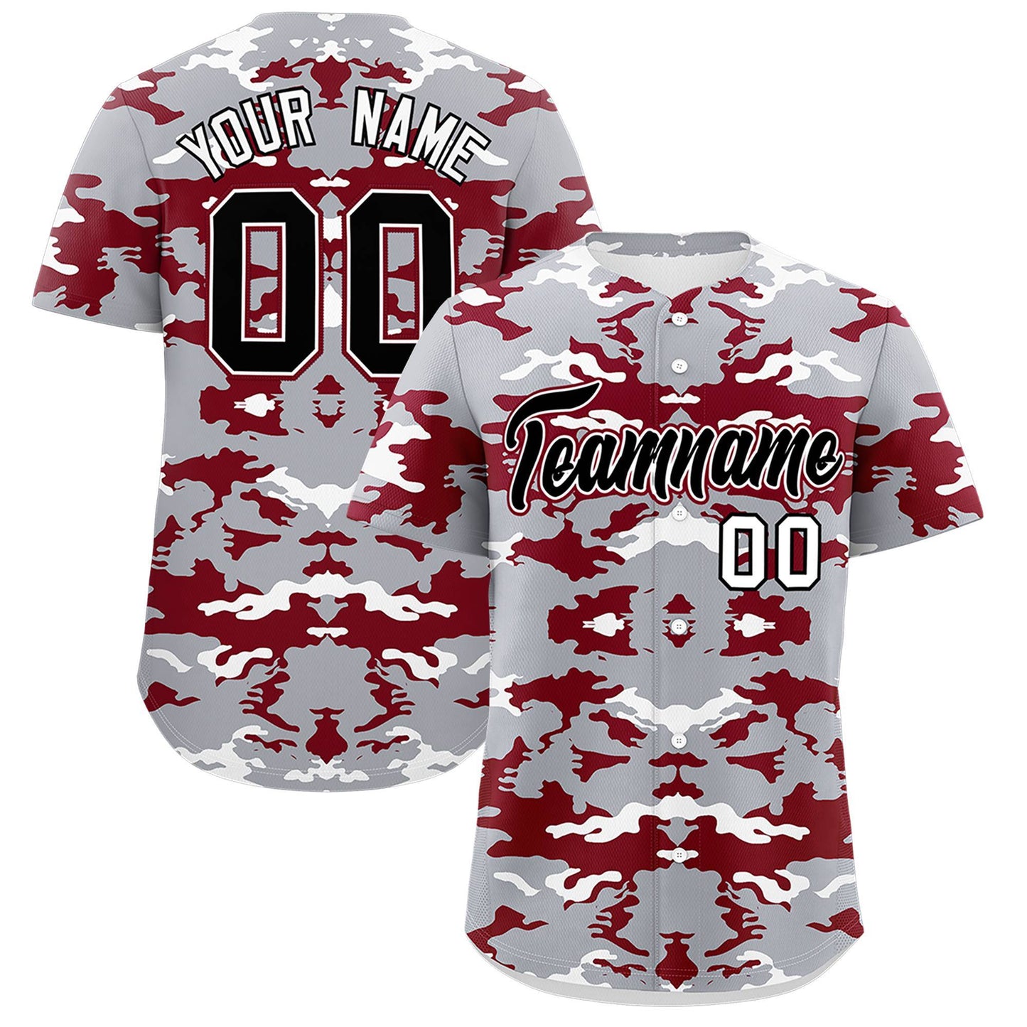 Custom Gray White-Crimson Personalized Camo Design Authentic Baseball Jersey