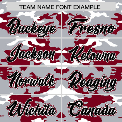 Custom Gray White-Crimson Personalized Camo Design Authentic Baseball Jersey