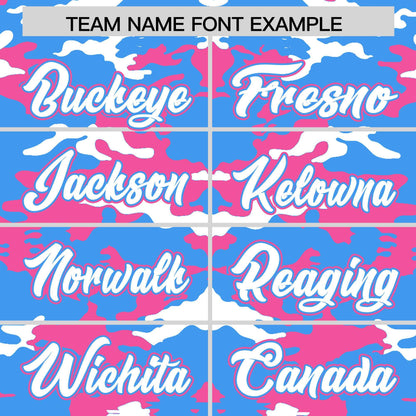 Custom Powder Blue Pink-White Personalized Camo Design Authentic Baseball Jersey