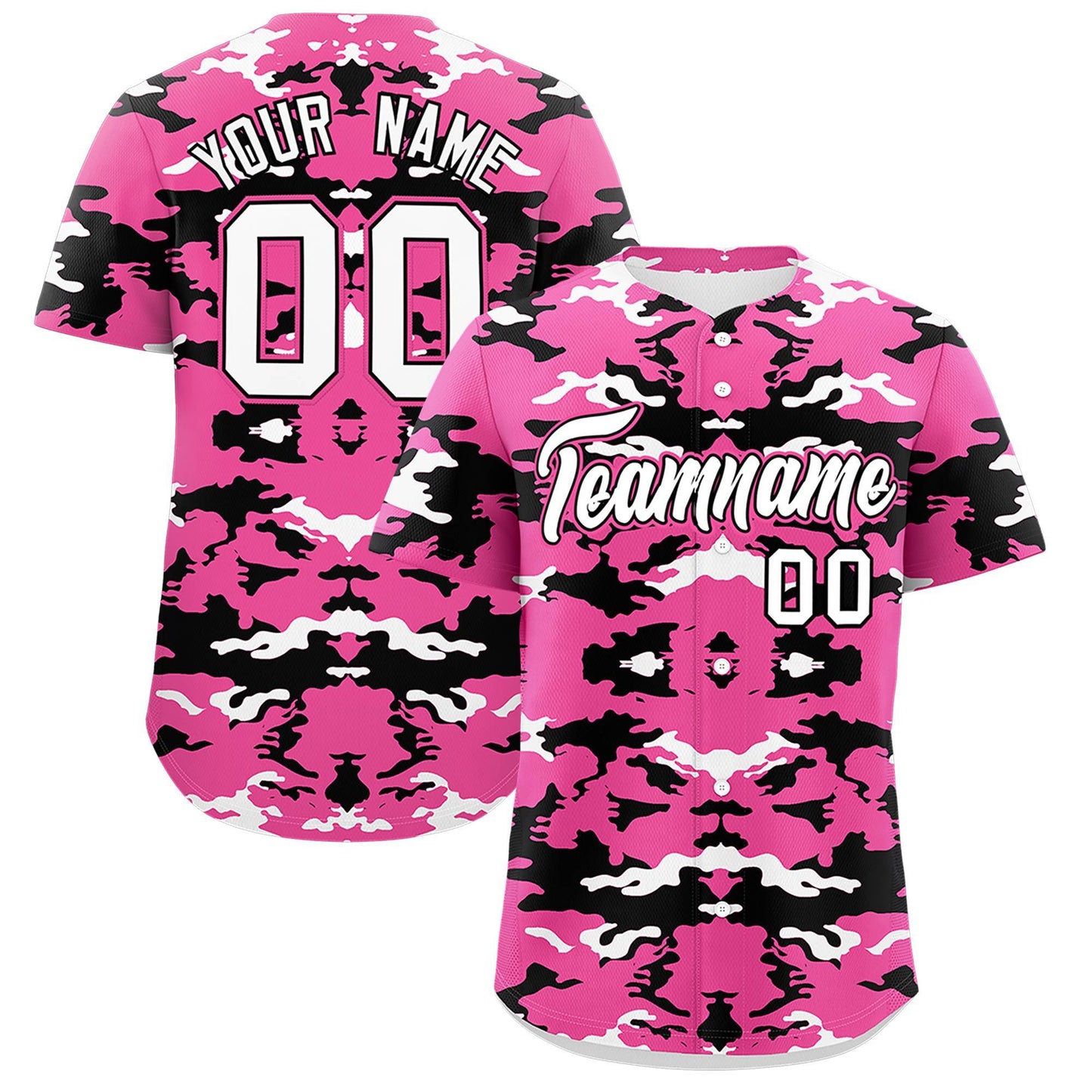 Custom Pink White-Black Personalized Camo Design Authentic Baseball Jersey