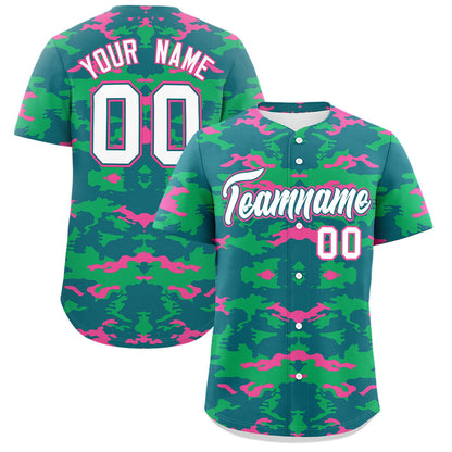 Custom Aqua Green-Pink Personalized Camo Design Authentic Baseball Jersey