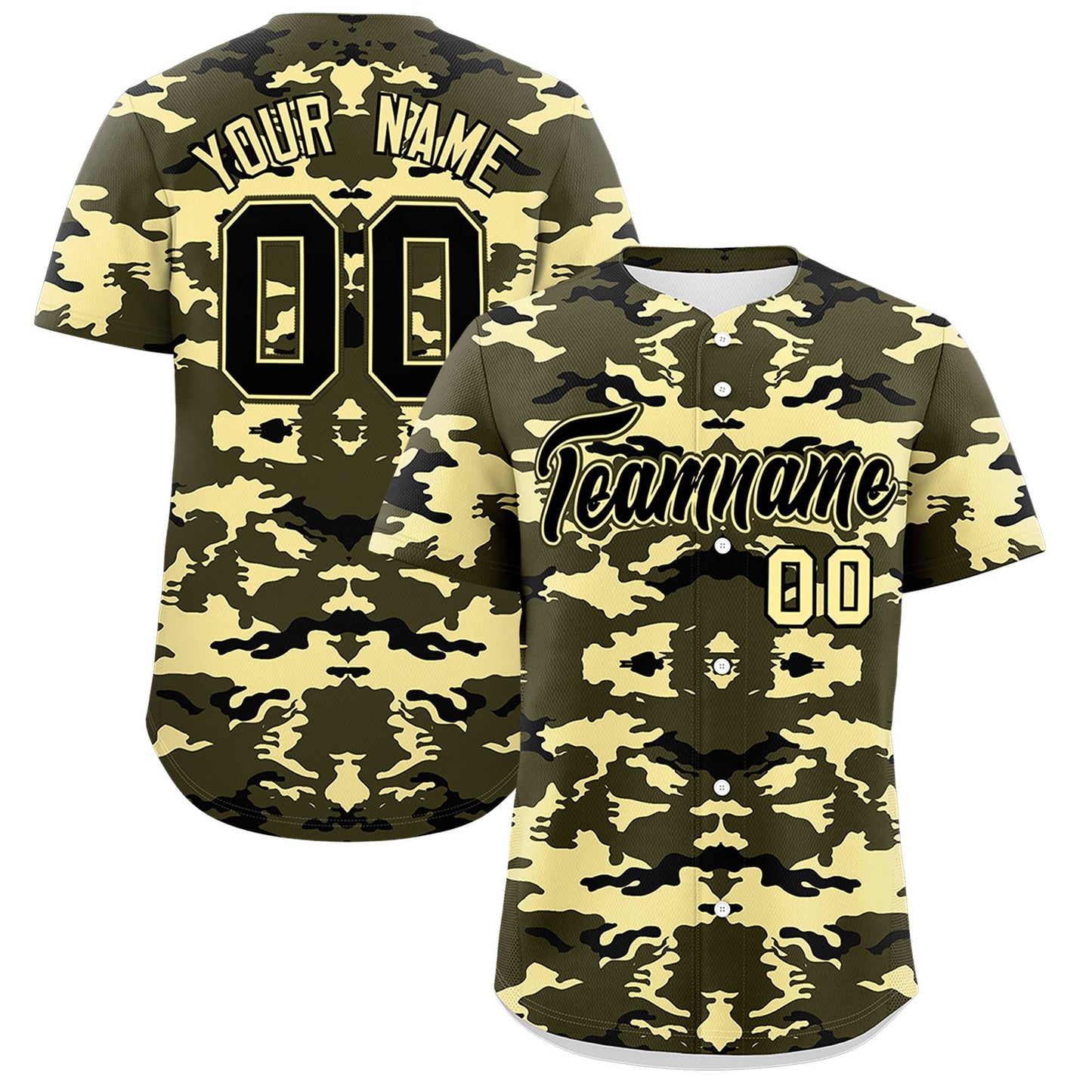 Custom Olive Black-Khaki Personalized Camo Design Authentic Baseball Jersey