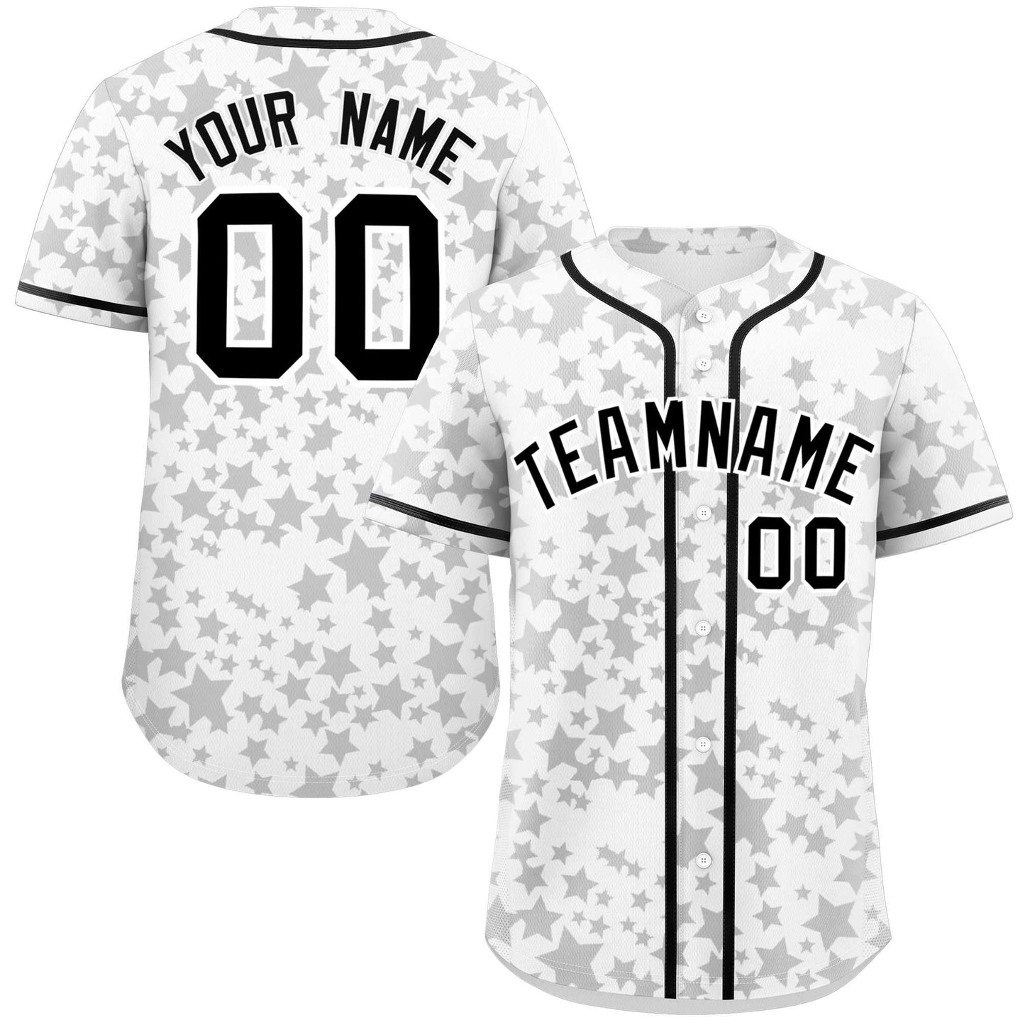 Custom White Black Personalized Star Graffiti Pattern Authentic Baseball Jersey