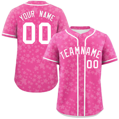 Custom Pink White Personalized Star Graffiti Pattern Authentic Baseball Jersey