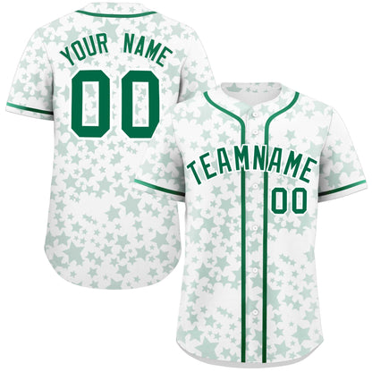 Custom White Kelly Green Personalized Star Graffiti Pattern Authentic Baseball Jersey