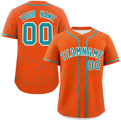 Custom Orange Aqua Personalized Star Graffiti Pattern Authentic Baseball Jersey