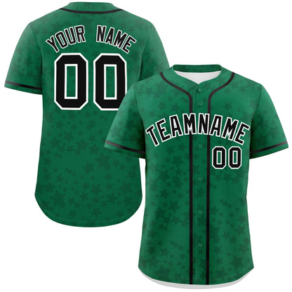 Custom Kelly Green Black Personalized Star Graffiti Pattern Authentic Baseball Jersey