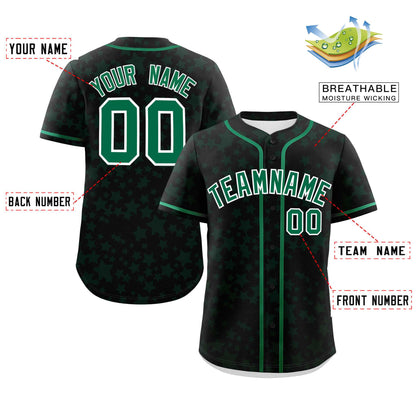 Custom Black Kelly Green Personalized Star Graffiti Pattern Authentic Baseball Jersey