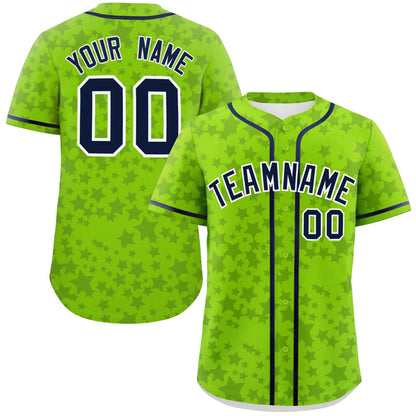 Custom Neon Green Navy Personalized Star Graffiti Pattern Authentic Baseball Jersey