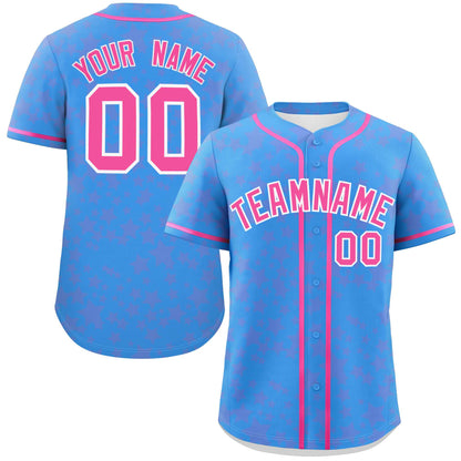 Custom Powder Blue Pink Personalized Star Graffiti Pattern Authentic Baseball Jersey