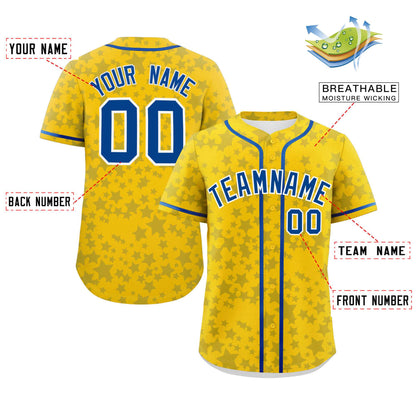 Custom Gold Royal Personalized Star Graffiti Pattern Authentic Baseball Jersey