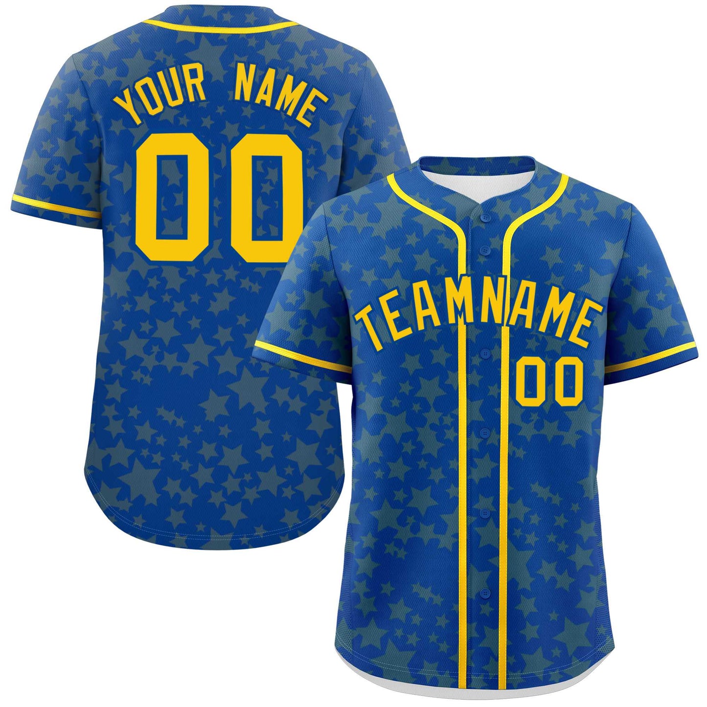 Custom Royal Gold Personalized Star Graffiti Pattern Authentic Baseball Jersey