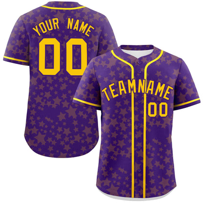 Custom Purple Gold Personalized Star Graffiti Pattern Authentic Baseball Jersey