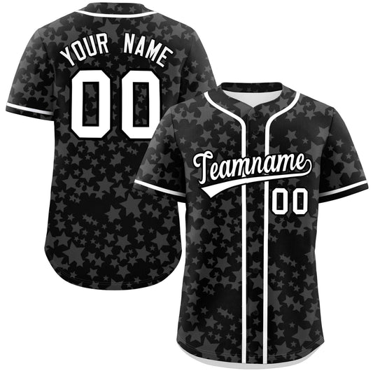 Custom Black White Personalized Star Graffiti Pattern Authentic Baseball Jersey