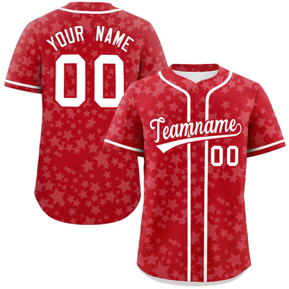 Custom Red White Personalized Star Graffiti Pattern Authentic Baseball Jersey