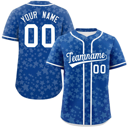 Custom Royal White Personalized Star Graffiti Pattern Authentic Baseball Jersey