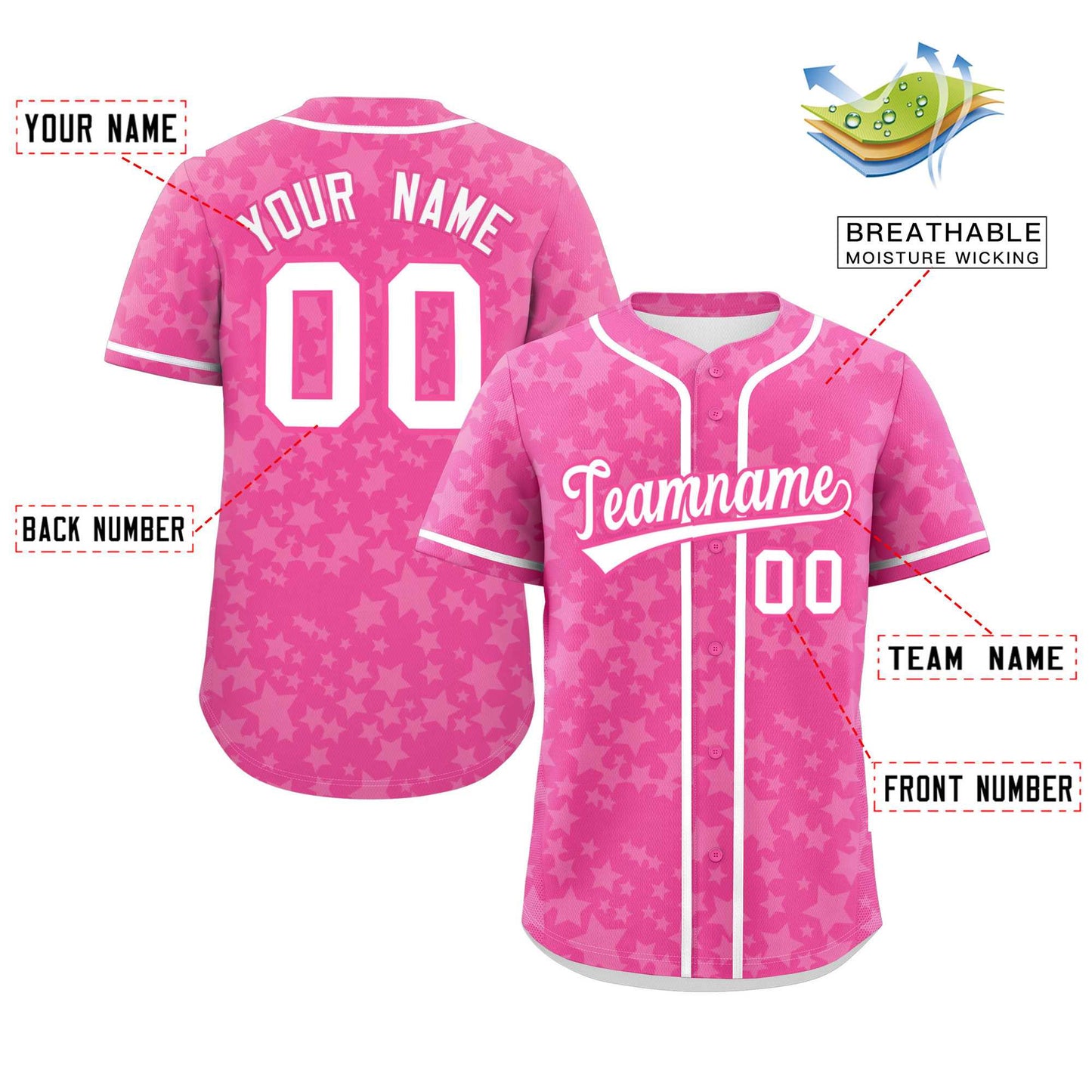 Custom Pink White Personalized Star Graffiti Pattern Authentic Baseball Jersey