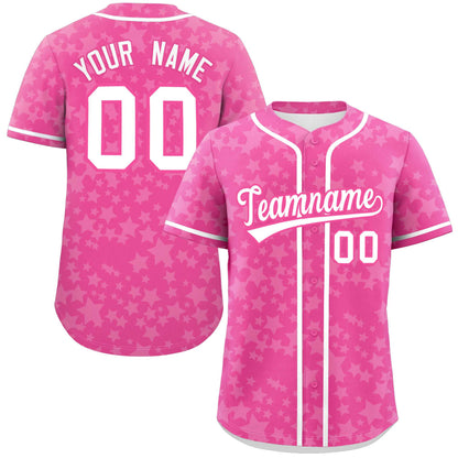 Custom Pink White Personalized Star Graffiti Pattern Authentic Baseball Jersey