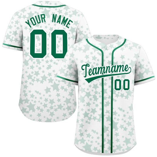 Custom White Kelly Green Personalized Star Graffiti Pattern Authentic Baseball Jersey