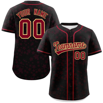 Custom Black Crimson Personalized Star Graffiti Pattern Authentic Baseball Jersey