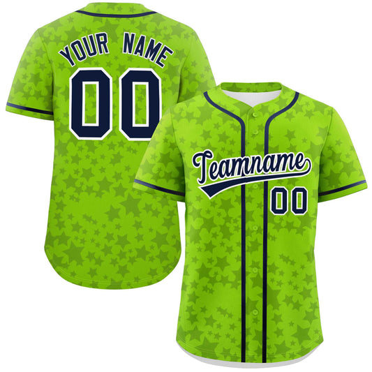 Custom Neon Green Navy Personalized Star Graffiti Pattern Authentic Baseball Jersey