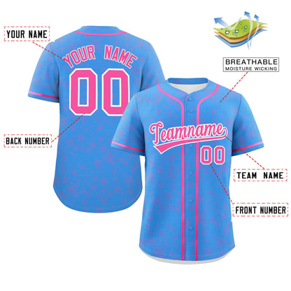 Custom Powder Blue Pink Personalized Star Graffiti Pattern Authentic Baseball Jersey