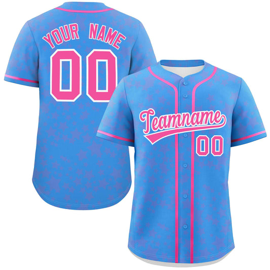 Custom Powder Blue Pink Personalized Star Graffiti Pattern Authentic Baseball Jersey