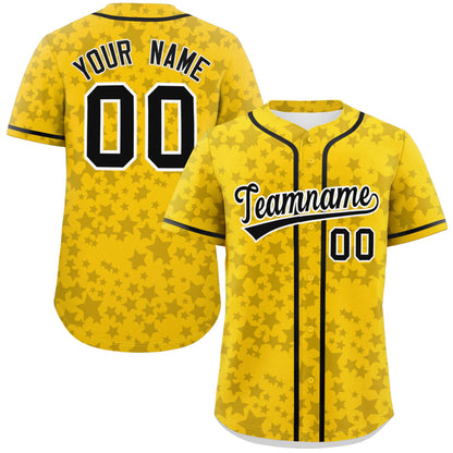 Custom Gold Black Personalized Star Graffiti Pattern Authentic Baseball Jersey