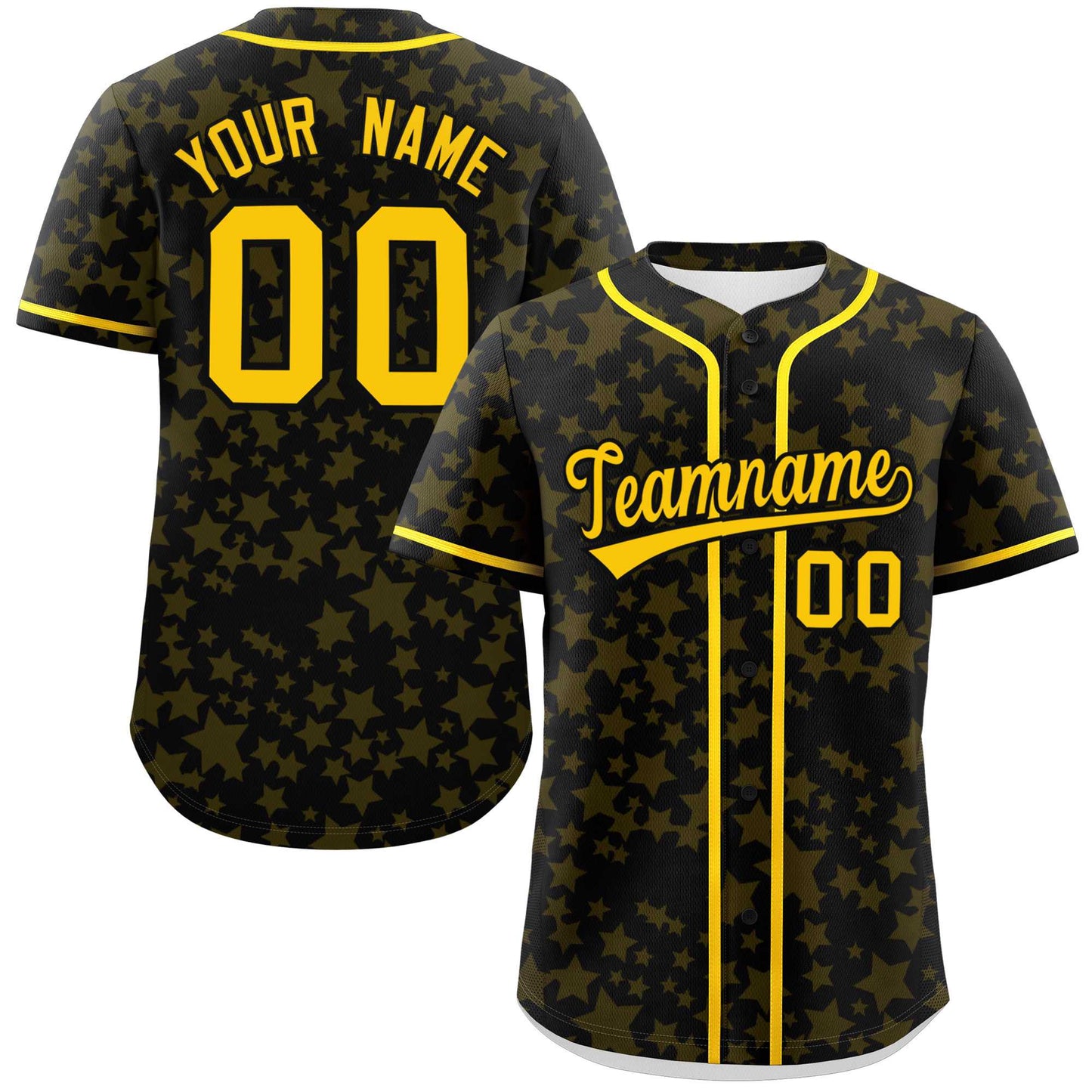 Custom Black Gold Personalized Star Graffiti Pattern Authentic Baseball Jersey