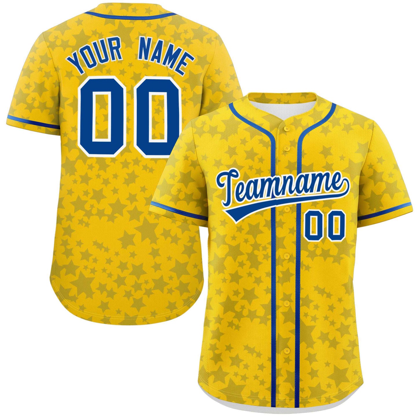 Custom Gold Royal Personalized Star Graffiti Pattern Authentic Baseball Jersey