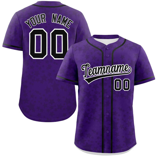 Custom Purple Black Personalized Star Graffiti Pattern Authentic Baseball Jersey