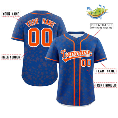 Custom Royal Orange Personalized Star Graffiti Pattern Authentic Baseball Jersey