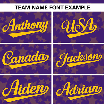 Custom Purple Gold Personalized Star Graffiti Pattern Authentic Baseball Jersey