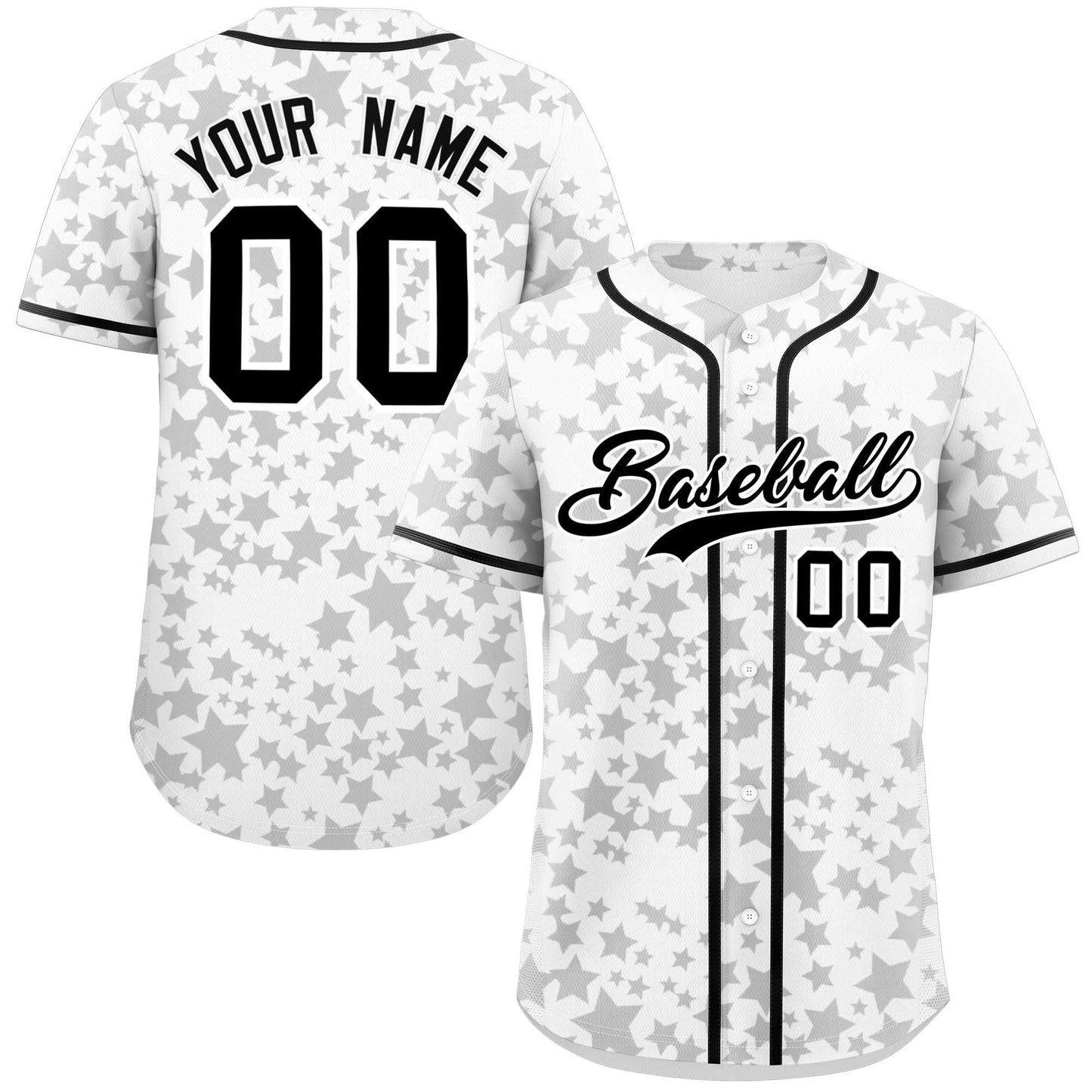 Custom White Black Personalized Star Graffiti Pattern Authentic Baseball Jersey