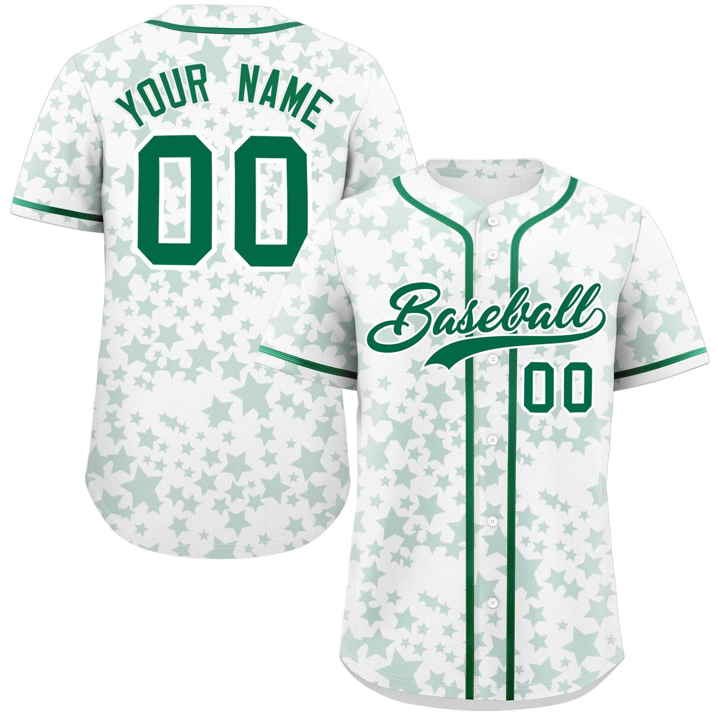 Custom White Kelly Green Personalized Star Graffiti Pattern Authentic Baseball Jersey