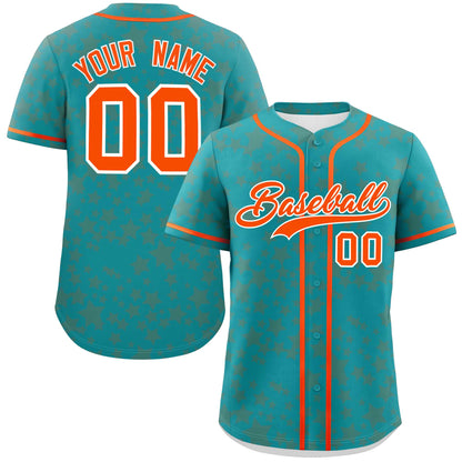 Custom Aqua Orange Personalized Star Graffiti Pattern Authentic Baseball Jersey