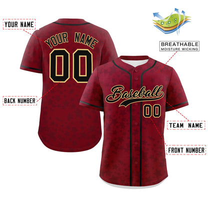 Custom Crimson Black Personalized Star Graffiti Pattern Authentic Baseball Jersey