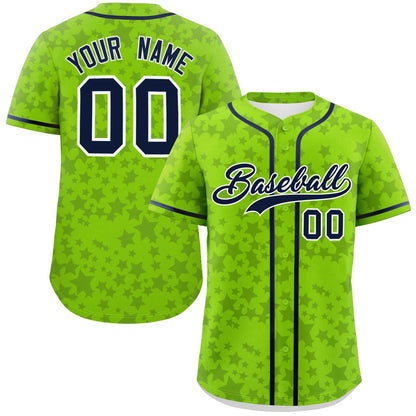 Custom Neon Green Navy Personalized Star Graffiti Pattern Authentic Baseball Jersey