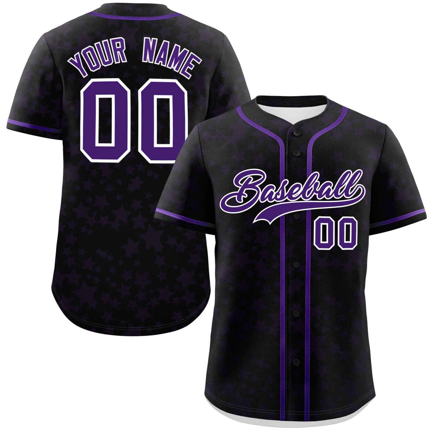 Custom Black Purple Personalized Star Graffiti Pattern Authentic Baseball Jersey