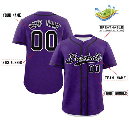 Custom Purple Black Personalized Star Graffiti Pattern Authentic Baseball Jersey