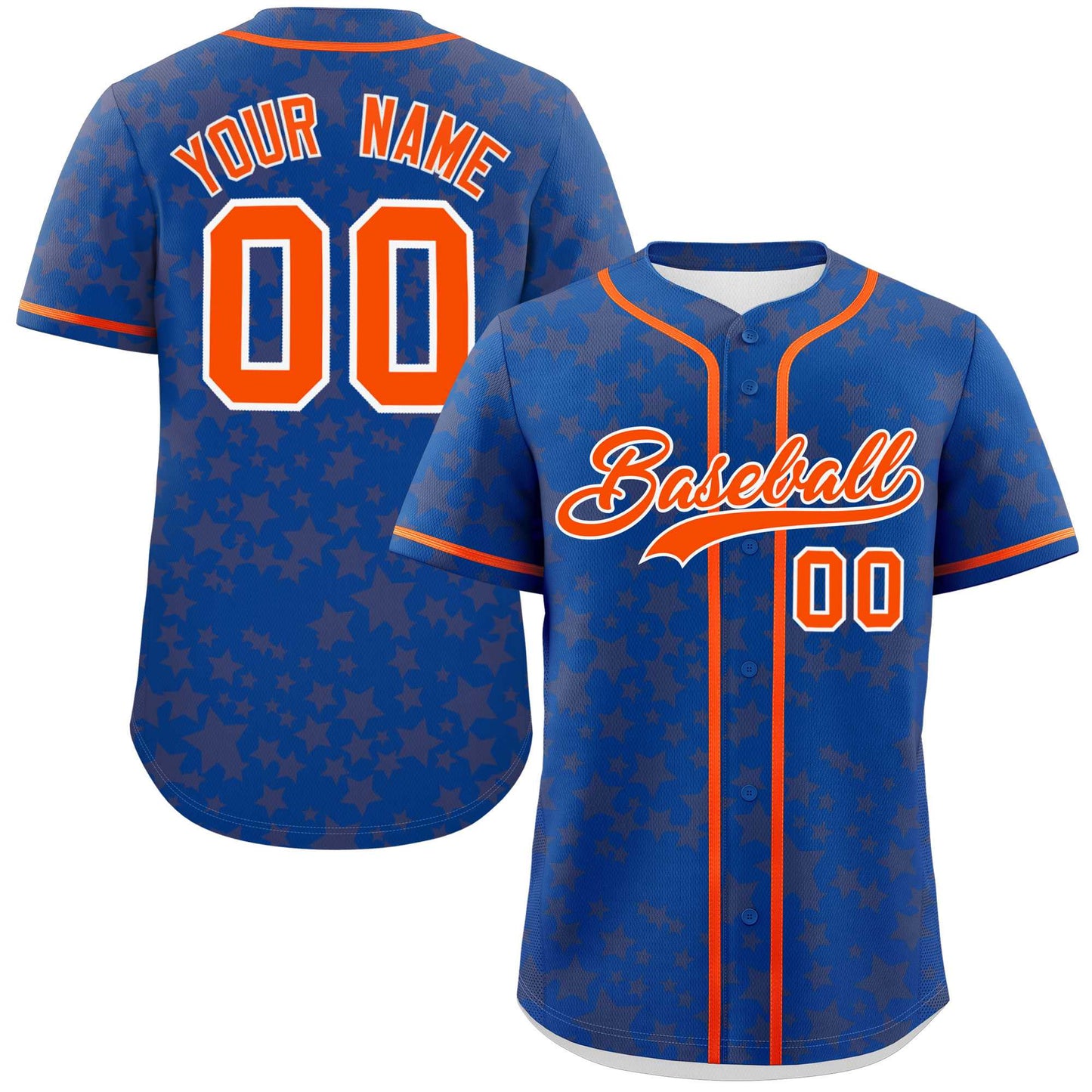 Custom Royal Orange Personalized Star Graffiti Pattern Authentic Baseball Jersey