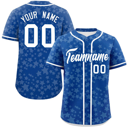 Custom Royal White Personalized Star Graffiti Pattern Authentic Baseball Jersey