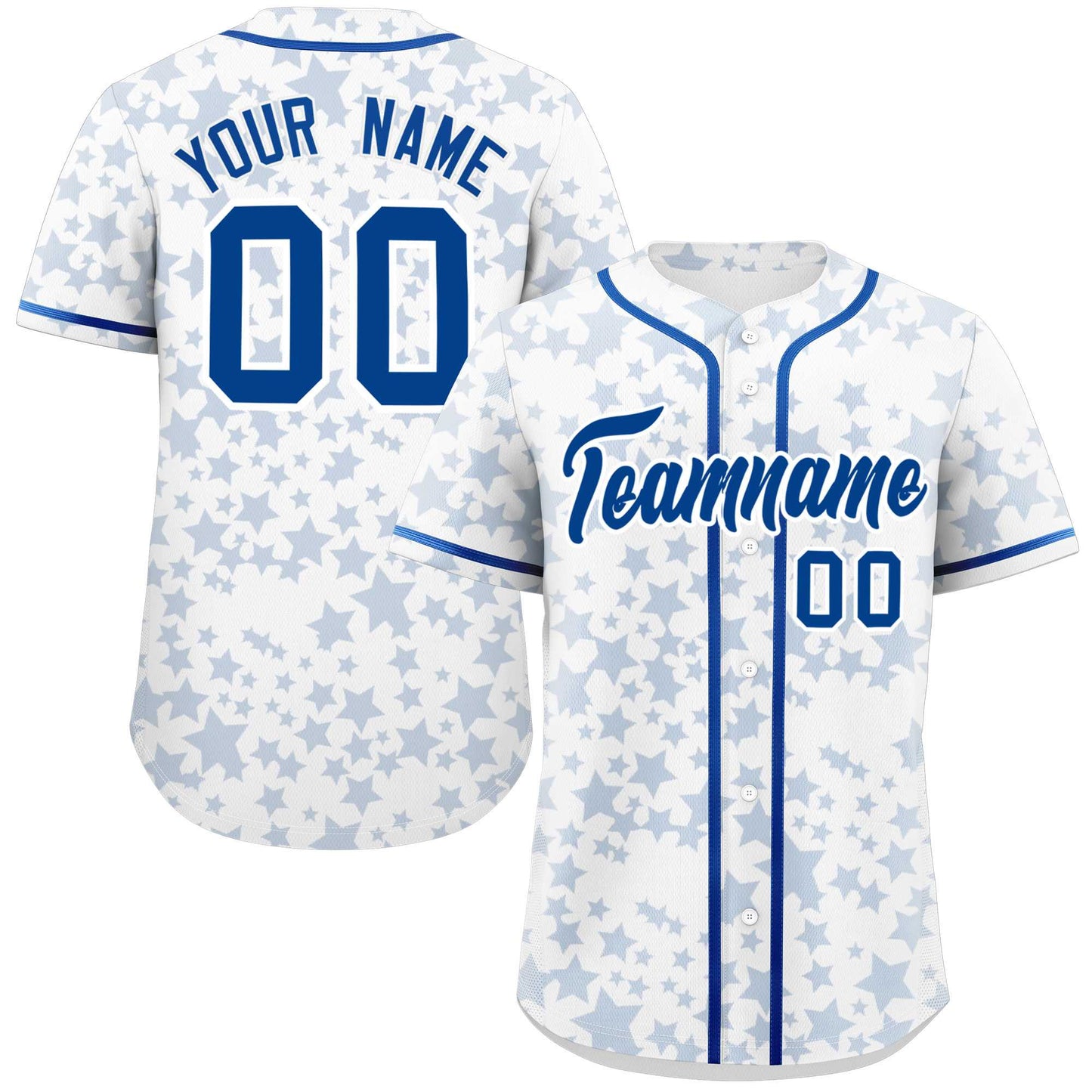 Custom White Royal Personalized Star Graffiti Pattern Authentic Baseball Jersey