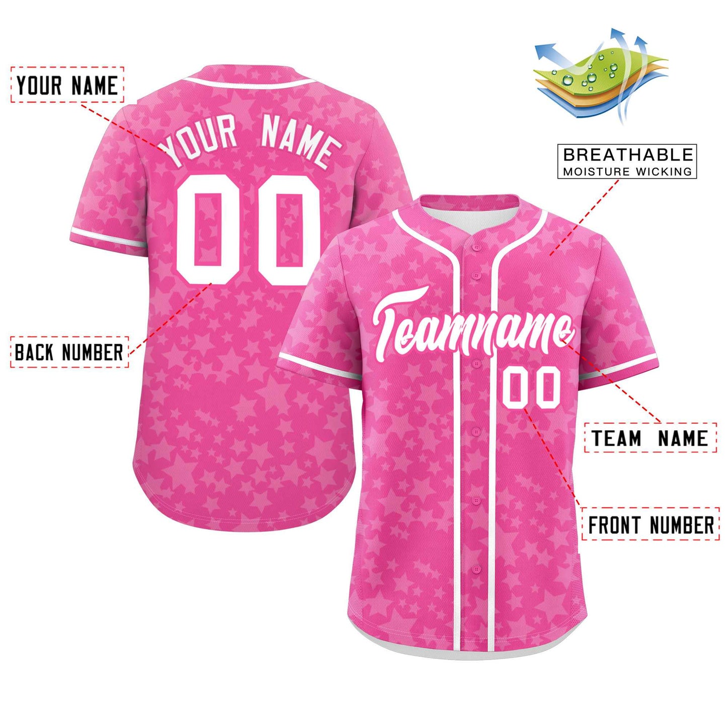 Custom Pink White Personalized Star Graffiti Pattern Authentic Baseball Jersey