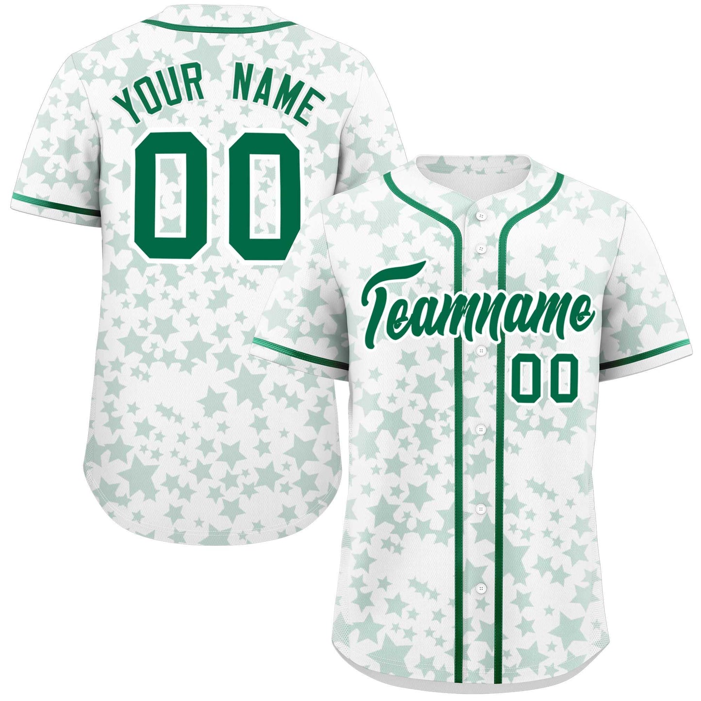 Custom White Kelly Green Personalized Star Graffiti Pattern Authentic Baseball Jersey